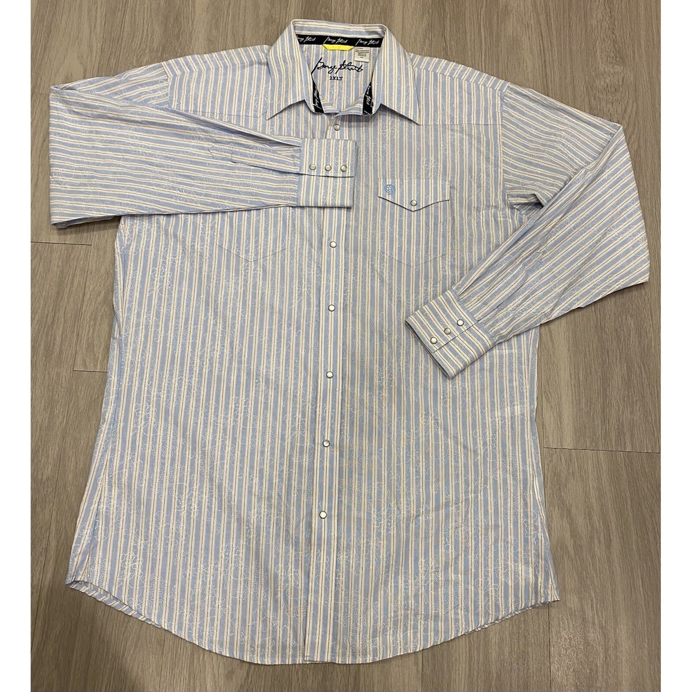 George Straight Geometric Pearl Snap Shirt Mens size 2XLT‎ Wrangler Orange Blue